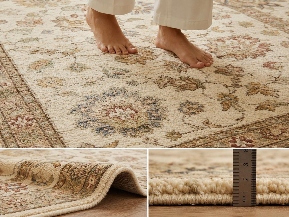 Hand-Knotted Wool Floral Rug – Modern Contemporary Statement Design, Ivory & Taupe