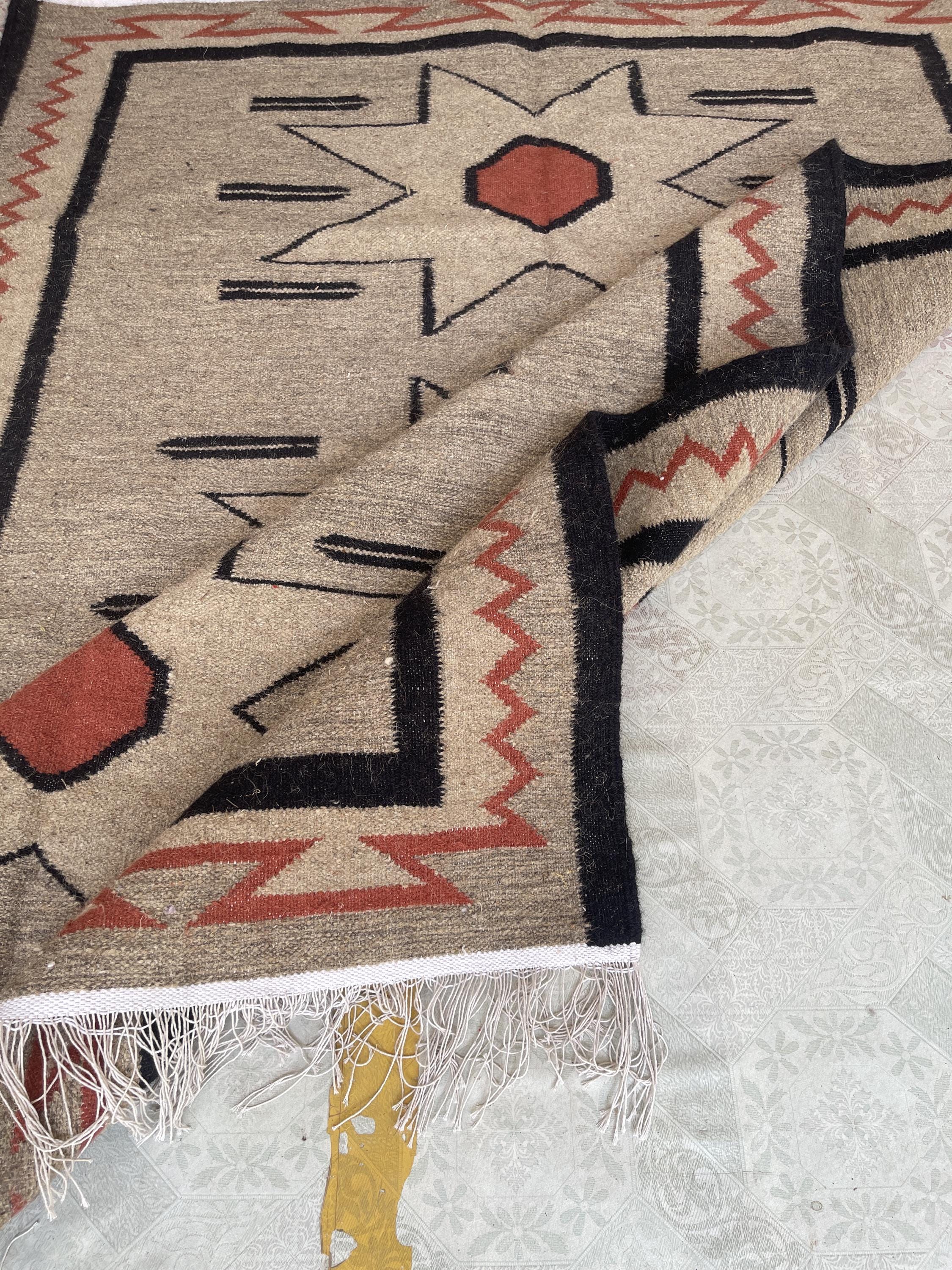 Beige and black Authentic Navajo style 100% wool Rug, custom size , Southwest Native American style Rug,