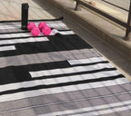 Handwoven Black and White Kilim Rug: Boho Throw, Cotton Accent