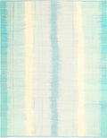 Aqua blue and ivory coastal wool kilim rug, full view