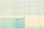 Reversible construction detail of aqua and ivory coastal kilim rug