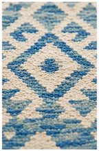 Handwoven Blue Ivory Wool Kilim Rug, Large Boho Tribal Flatweave Area Rug, blue kilim