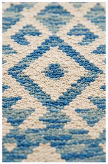 Handwoven Blue Ivory Wool Kilim Rug, Large Boho Tribal Flatweave Area Rug, blue kilim
