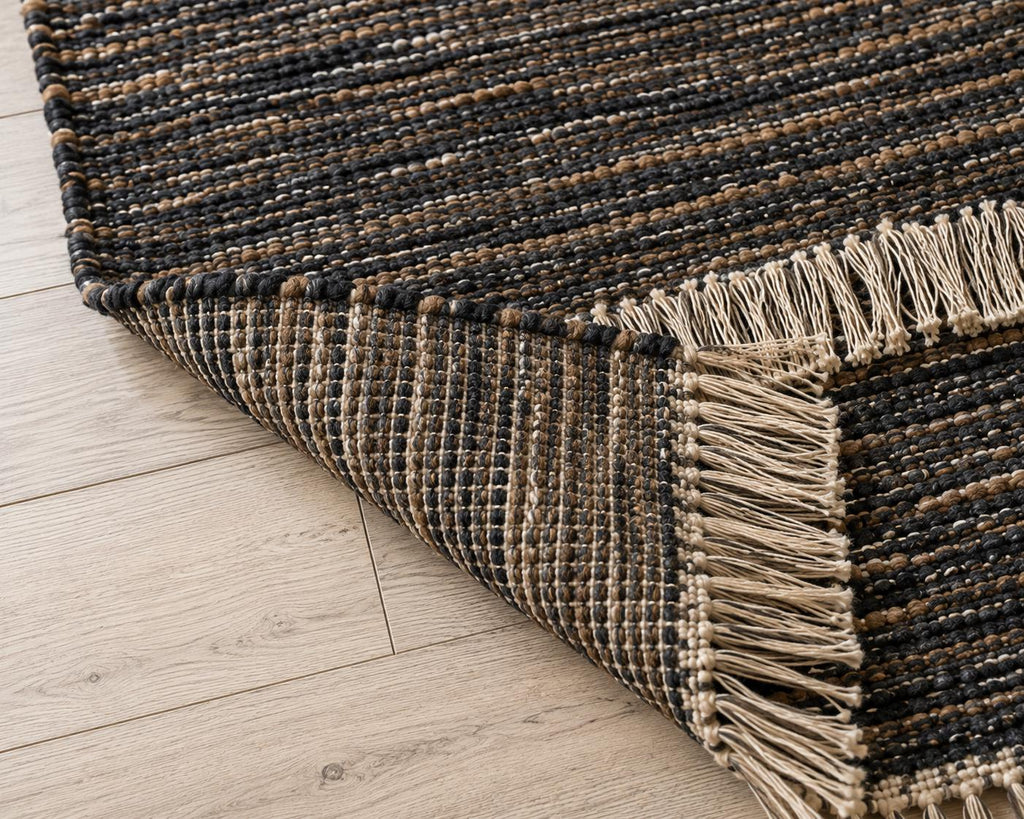 Black Brown Wool Kilim Rug, Handloom wool Area Rug, Rustic Boho Wool Rug, Tribal Flatweave Bedroom Living Room Rug