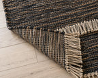 Black Brown Wool Kilim Rug, Handloom wool Area Rug, Rustic Boho Wool Rug, Tribal Flatweave Bedroom Living Room Rug