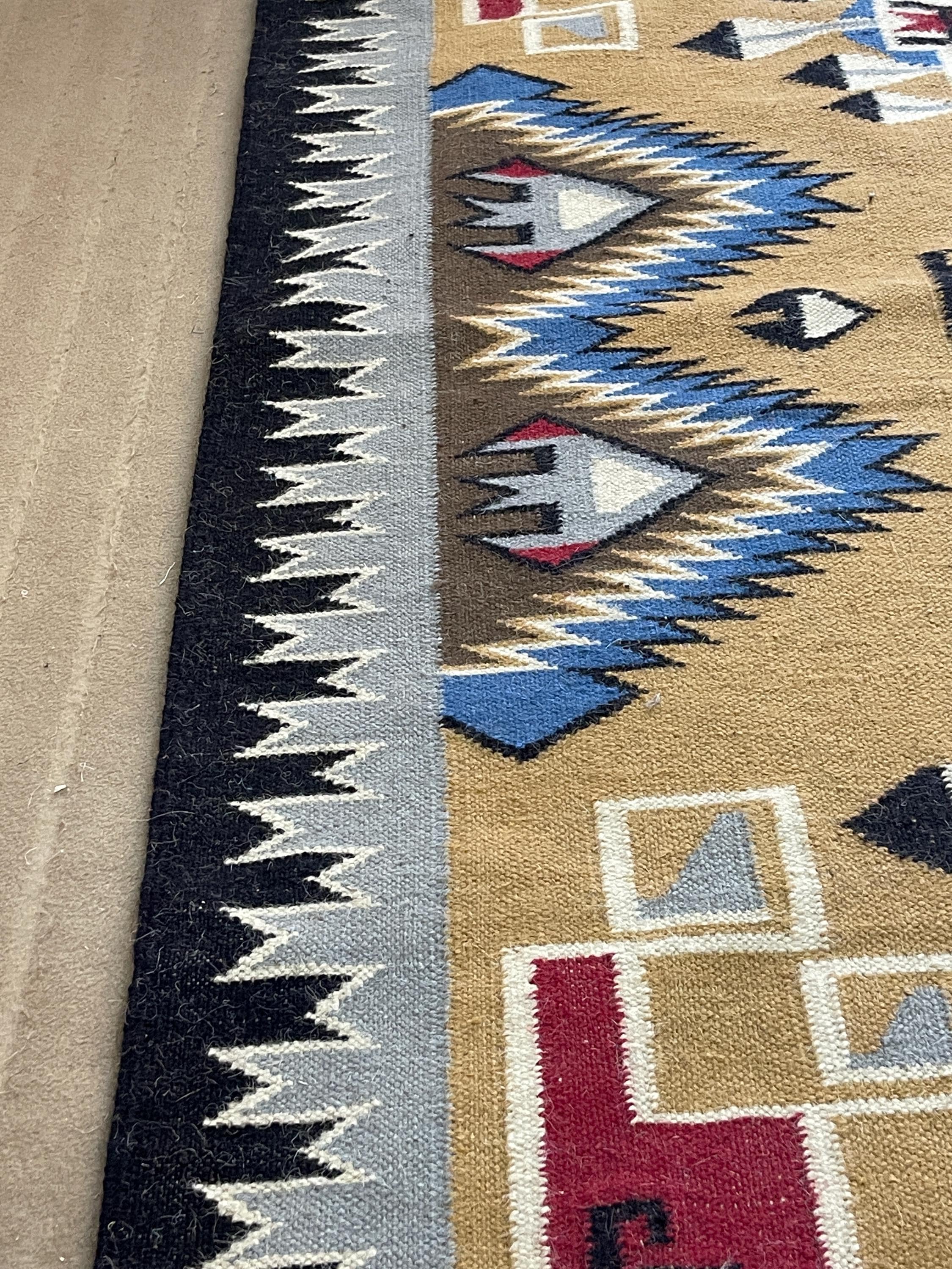 10x12 Handmade Yellow Navajo Kilim | Handwoven Southwestern Wool Rug| Native American Oversized Rug|Handcrafted Tribal Flatweave Area Carpet