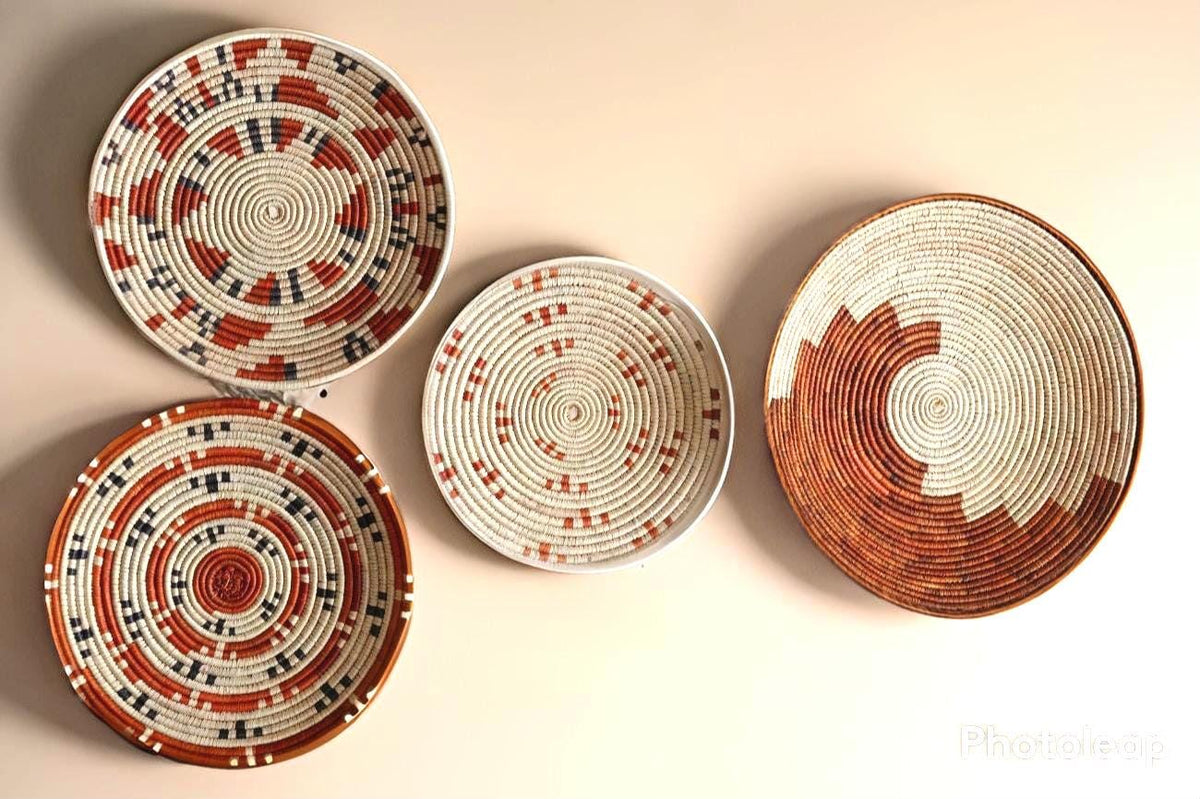 Handwoven Boho Wall Basket Set (4 Baskets) – Natural Earthy Rattan Wall Decor