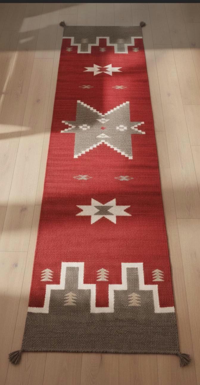 Red kitchen rug, Native American Runner Rug 3x12 ft | Tribal Geometric Flatweave Hallway Runner, wool staircase runner