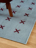 Blue and Burgundy  Handwoven Wool Kilim Rug, blue Kilim for bedroom, Rustic Boho Tribal Flatweave,