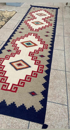 3x18 Handmade Blue Grey Navajo Runner|Handwoven Southwestern Hallway Runner|Handcrafted Wool Stair Runner |All Sizes Custom Kilim Runner Rug