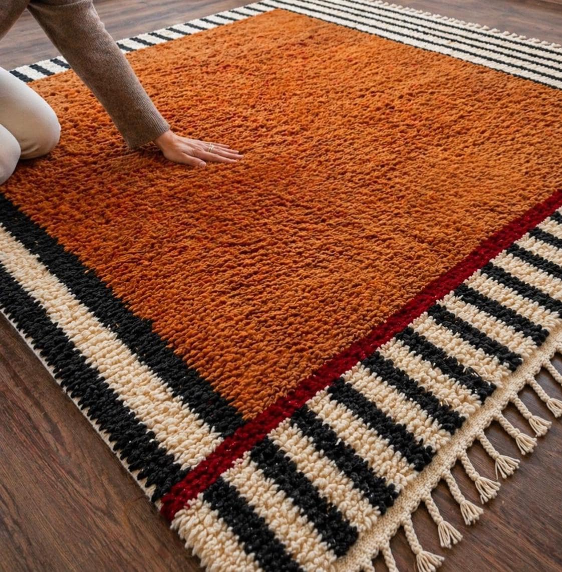 Brown geometrical berber  Rug | Hand knotted Wool Berber Carpet | Boho Area Rug | Beni Ourain Style thick pile carpet