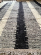 Handwoven Wool kilim: Black, Grey, and White Geometric kilim,