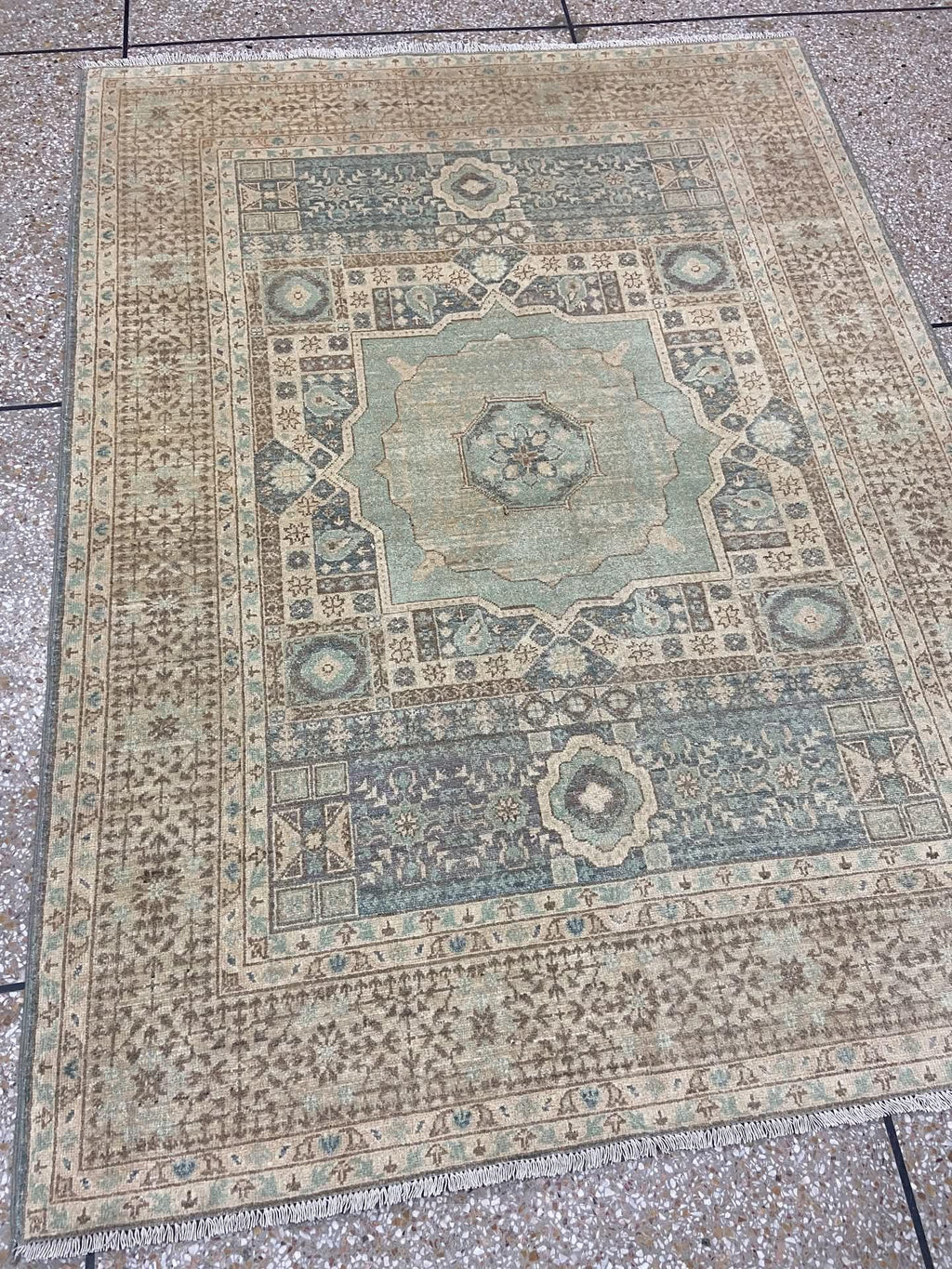 muted grey Oushak Rug 7x9ft – hand knotted Wool Rug,  – Vintage inspired grey  and green Area Rug – Traditional Floral Oushak Carpet