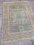 muted grey Oushak Rug 7x9ft – hand knotted Wool Rug,  – Vintage inspired grey  and green Area Rug – Traditional Floral Oushak Carpet