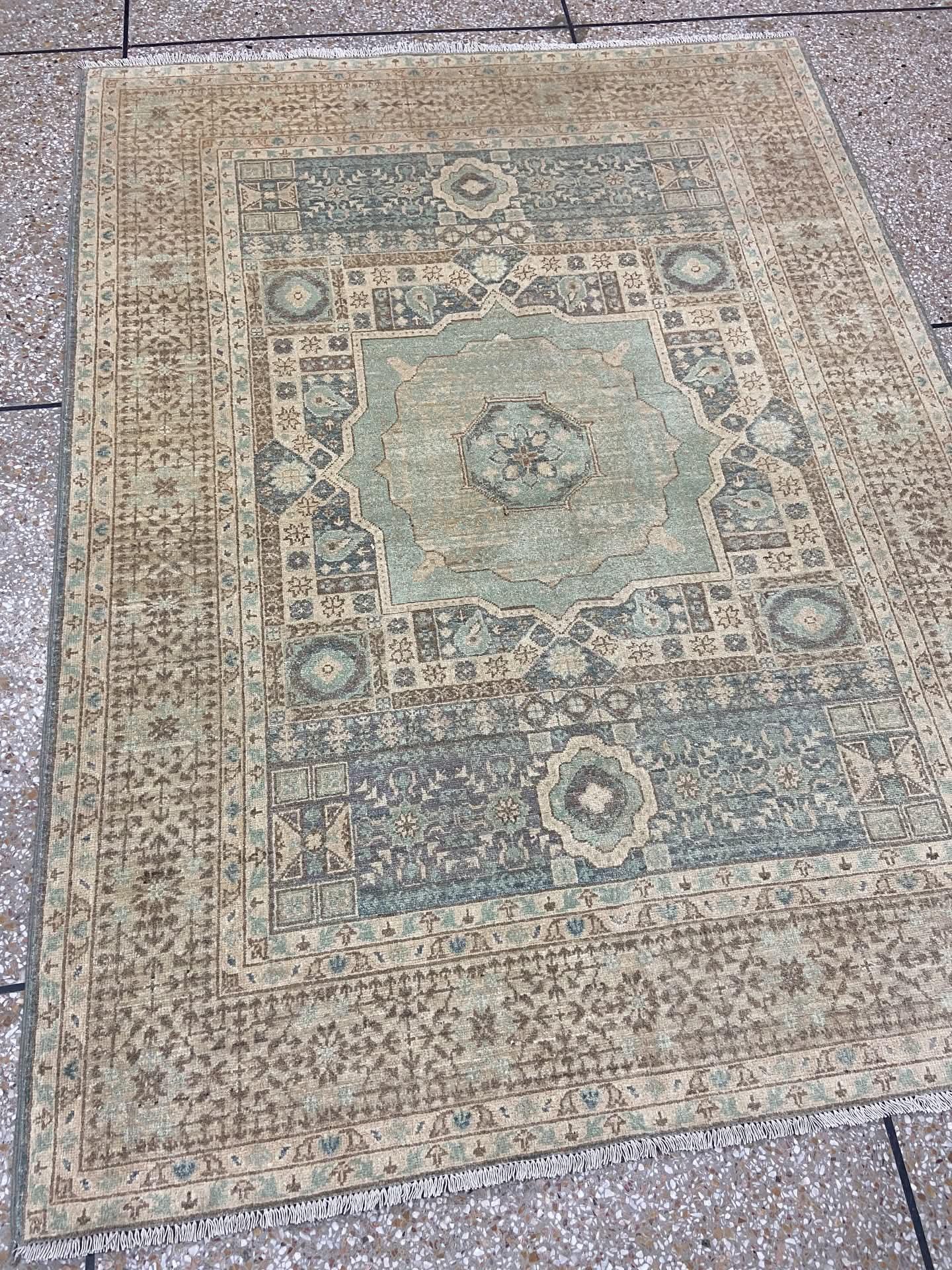 muted grey Oushak Rug 7x9ft – hand knotted Wool Rug,  – Vintage inspired grey  and green Area Rug – Traditional Floral Oushak Carpet