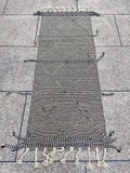 Black and ivory braided diamond wool kilim runner, full view