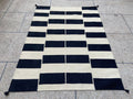 Black and ivory brick pattern handmade wool kilim rug