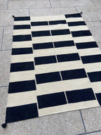 Black and ivory brick pattern handmade wool kilim rug – view 2