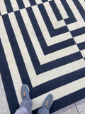 Black and ivory maze geometric wool kilim rug