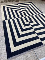 Black and ivory maze geometric wool kilim rug – view 2