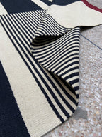 Black ivory and red abstract stripe handmade wool kilim rug – view 3
