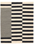 Black and ivory striped modern wool kilim rug, full view