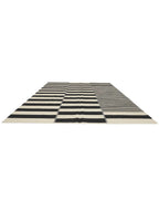 Black and ivory striped modern wool kilim rug, detail 3