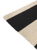 Black and ivory striped modern wool kilim rug, detail 4