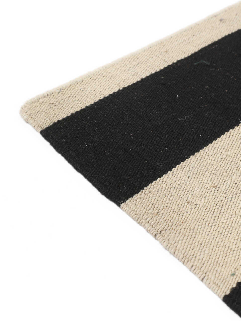 Black and ivory striped modern wool kilim rug, detail 4
