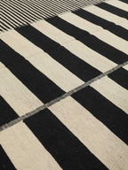 Black and ivory striped modern wool kilim rug, detail 5