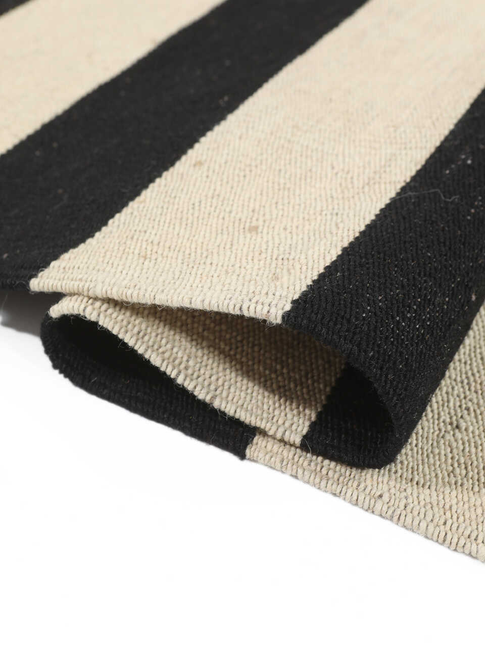 Black and ivory striped modern wool kilim rug, detail 7