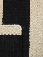 Black and ivory striped modern wool kilim rug, detail 8
