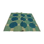 Blue, aqua and ivory octagon geometric wool kilim rug, detail 2