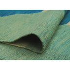 Blue, aqua and ivory octagon geometric wool kilim rug, detail 6