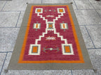 Burgundy orange and taupe tribal handmade wool kilim rug