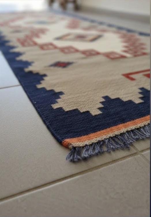 3x18 Handmade Blue Grey Navajo Runner|Handwoven Southwestern Hallway Runner|Handcrafted Wool Stair Runner |All Sizes Custom Kilim Runner Rug