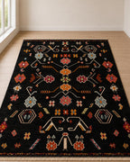 Handwoven Black Wool Kilim Rug, Reversible Flatweave Rug, Tribal Geometric Area Rug, Southwestern Kilim Carpet, Handmade Boho Decor Rug,