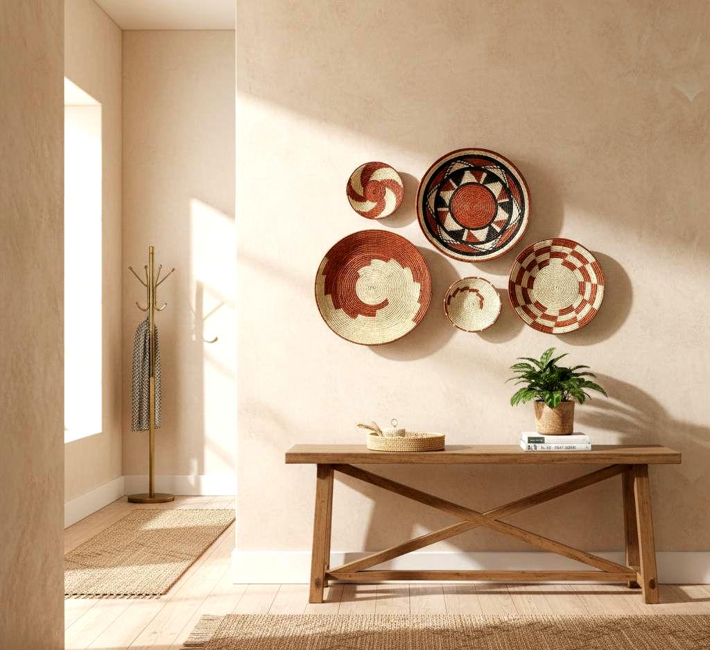 Handwoven Boho Wall Basket Set (5 Baskets) – Palm Leaf Wall Art, Neutral & Earthy Tones