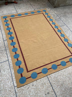 Camel and blue circle border handmade wool kilim rug – view 5