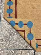 Camel and blue circle border handmade wool kilim rug – view 4