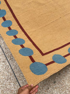 Camel and blue circle border handmade wool kilim rug – view 2