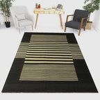 black and olive green Abstract Geometric Kilim Rug – Handwoven Wool Area Rug | Modern Home Decor