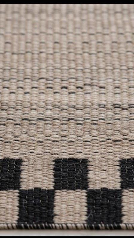 beige Scandinavian Wool Runner Rug – Minimal Geometric Kilim Carpet for Hallway, Corridor & Entryway,