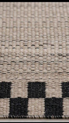 beige Scandinavian Wool Runner Rug – Minimal Geometric Kilim Carpet for Hallway, Corridor & Entryway,