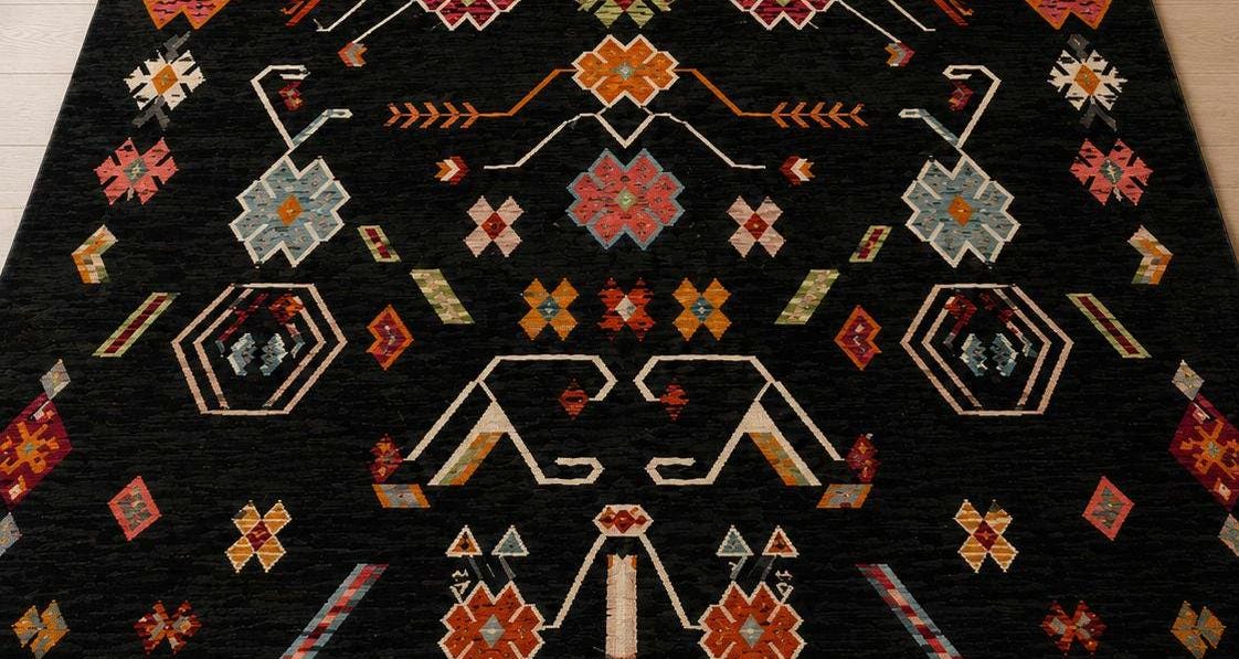 Handwoven Black Wool Kilim Rug, Reversible Flatweave Rug, Tribal Geometric Area Rug, Southwestern Kilim Carpet, Handmade Boho Decor Rug,