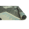 Charcoal grey and pale aqua geometric wool kilim rug, full view