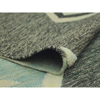 Charcoal grey and pale aqua geometric wool kilim rug, detail 2