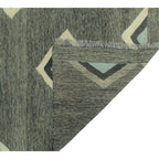 Charcoal grey and pale aqua geometric wool kilim rug, detail 3