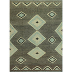 Charcoal grey and pale aqua geometric wool kilim rug, detail 4