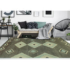 Charcoal grey and pale aqua geometric wool kilim rug, detail 5